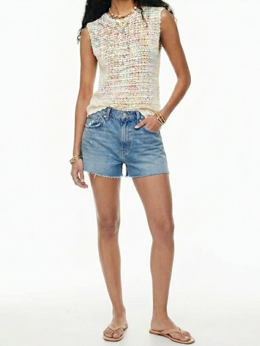 Aritzia Wilfred Peek Cotton Crochet Tank Top XXS Cream - Picture 3 of 9